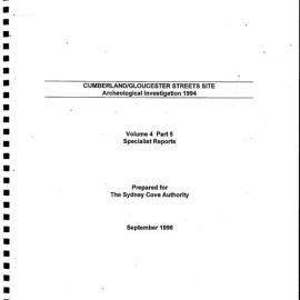 Cumberland/ Gloucester Streets Site. Archaeological Investigation 1994. Volume 4 Part 5. Specialist Reports. [Bone and Shell, Coins, Tokens and Medals]