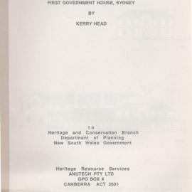 Conservation of Artefacts First Government House, Sydney.