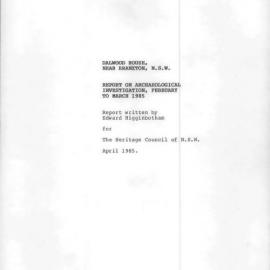 Dalwood House, near Branxton, NSW. Report on Archaeological Excavation.