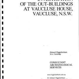 Archaeological Investigation of the Outbuildings at Vaucluse House, Vaucluse, N.S.W.