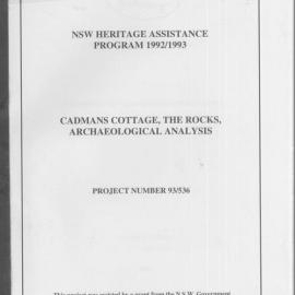 Cadmans Cottage, The Rocks, Archaeological Analysis. Report on Faunal Analysis.