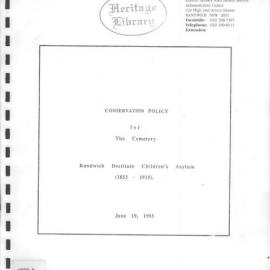Conservation Policy for The Cemetery. Randwick Destitute Children's Asylum.