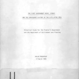 The First Government House, Sydney and the Subsequent History of the Site after 1845.