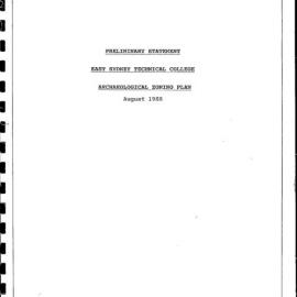 Preliminary Statement. East Sydney Technical College. Archaeological Zoning Plan.