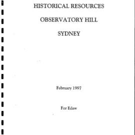 Historical Resources. Observatory Hill, Sydney.