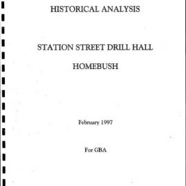 Historical Analysis. Station Street Drill Hall, Homebush.
