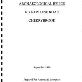 Report. Archaeological Relics, 163 New Line Road, Cherrybrook.
