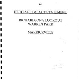Conservation Plan and Heritage Impact Statement. Richardson's Lookout, Warren Park, Marrickville.