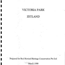 Historical Analysis. Victoria Park, Zetland.