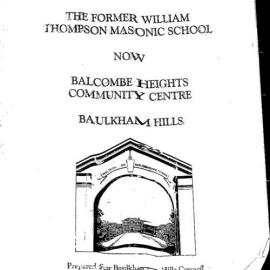 Conservation Plan. The Former William Thompson Masonic School, Now Balcombe Heights Community Centre, Baulkham Hills.